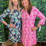 Lulu B - 3/4 Sleeve Ruffle Bottom Dress Navy Palm