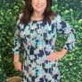 Lulu B - 3/4 Sleeve Ruffle Bottom Dress Navy Palm