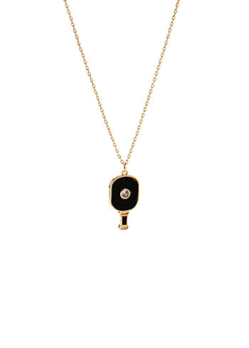 Black and Gold Pickleball Pendant Necklace
