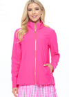 Women's Hot Pink Performance Zip Up Jacket with Gold Zipper – Lightweight Athletic Layer