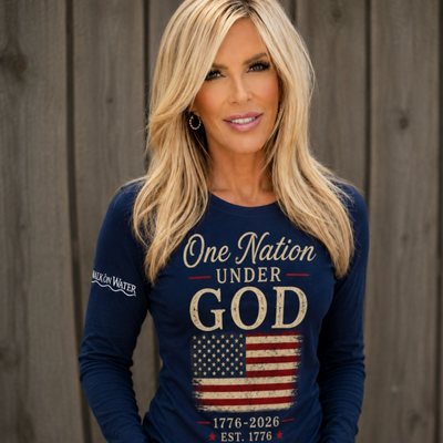 AL6008-Navy Long Sleeve One Nation Womans Patriotic Tee