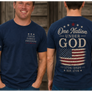 Navy blue  heathered t-shirt One Nation Under God Unisex Tee. Lightweight cotton blend