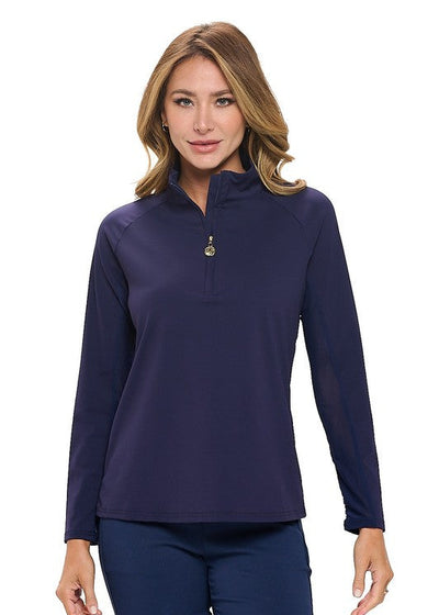 Women's Navy Performance Jacket with Gold Zipper – Lightweight Athletic Layer