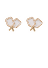 White Pearl & Enamel Crossed Pickleball Paddle Earrings