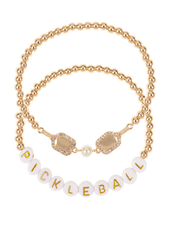 Pickleball Bracelet – 2 Layer Charm Bracelet with Pickleball Paddles and Letter Beads