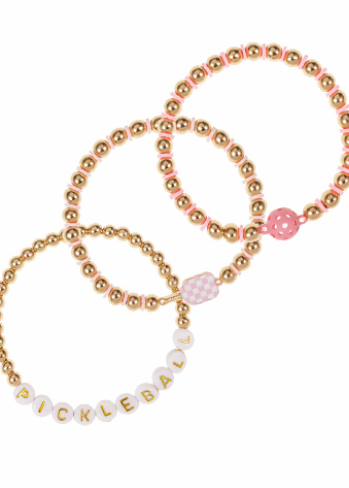 Layered Pickleball Bracelet in Pink/Gold, and Multicolor/Gold