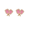 Pink Pearl & Enamel Crossed Pickleball Paddle Earrings