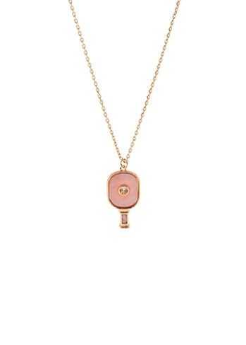 Pink and Gold Pickleball Pendant Necklace – Elegant Pickleball Paddle Jewelry for Women