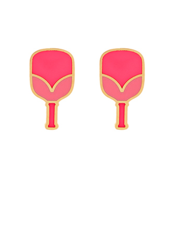Pink and Gold Enamel Pickleball Paddle Stud Earrings – Sporty Chic Pickleball Jewelry for Women