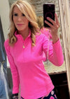 Women's Hot Pink Performance Jacket with Gold Zipper – Lightweight Athletic Layer Quarter Zip