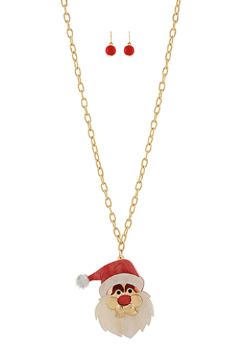 Santa Claus Necklace and Earring Set – Festive Holiday Jewelry with Gold Chain