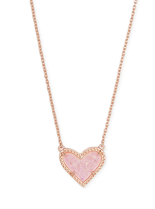 Kendra Scott - Ari Heart Short Pendant - Rose Gold Pink Drusy