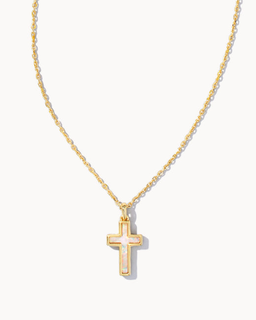 Kenda Scott - Cross Pendant Necklace - Gold White Opal